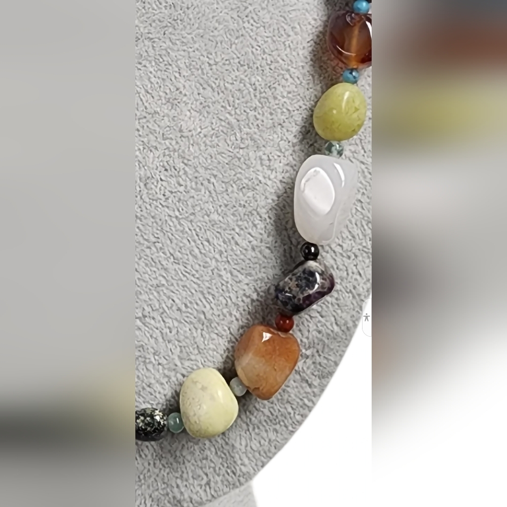 Turquoise, African Amethyst, Blk Agate, Blk Obsidian + More Gemstone Necklace - Picture 5 of 8